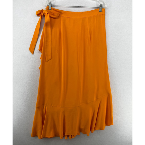 RODEBJER Skirt M Hazel Twill Wrap Midi Ruffled Flounce Tie Side Viscose Orange - Picture 3 of 15